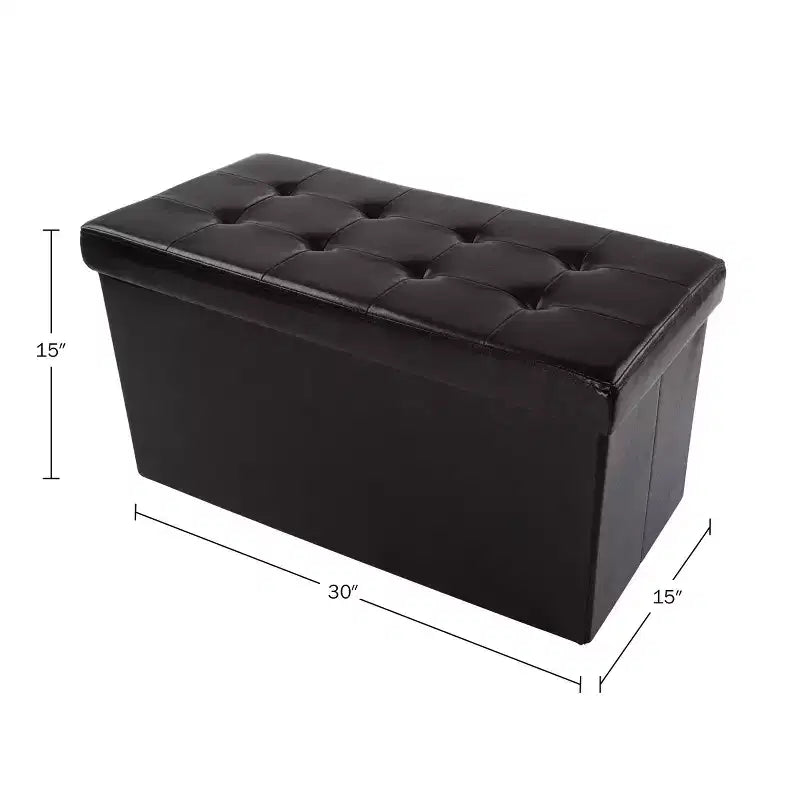 Ottoman de rangement 76 cm, repose-pieds pliable en similicuir, coffre ou banc de rangement en lin