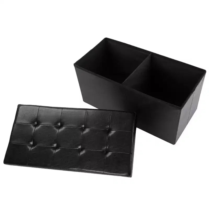 Ottoman de rangement 76 cm, repose-pieds pliable en similicuir, coffre ou banc de rangement en lin