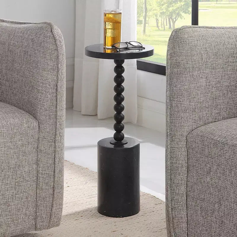 Table d'appoint ronde en marbre noir de 10 po