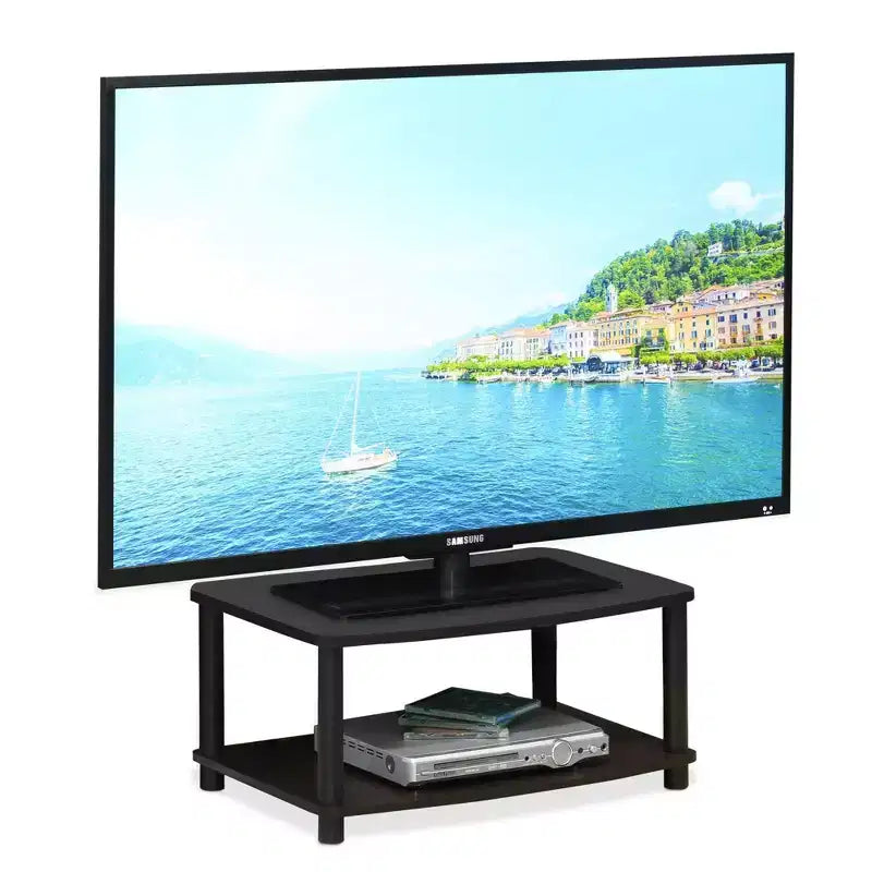 Meuble TV surélevé industriel à 2 niveaux sans outils pour téléviseurs jusqu'à 25", Noyer foncé