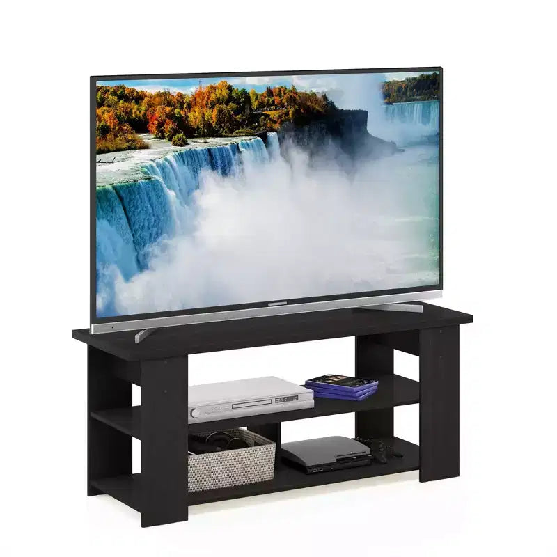 Meuble TV console multimédia pour téléviseurs jusqu'à 55" avec étagères de rangement ouvertes, expresso