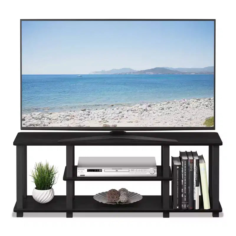 Meuble TV console multimédia à 3 niveaux avec tubes carrés, Americano/Noir