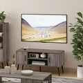 Meuble TV Mid-Century avec 2 placards et étagères ouvertes pour TV jusqu'à 50", Chêne Français Gris