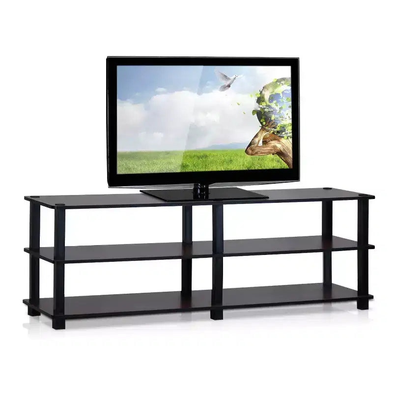 Furinno Modern 3-Tier TV Stand Console Table Media Entertainment Center w/Open Storage Shelf,Dark Cherry/Black