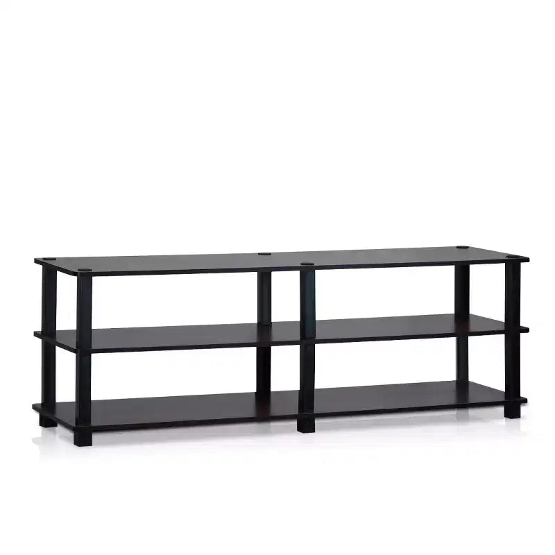 Meuble TV moderne à 3 niveaux avec étagère de rangement ouverte, cerisier foncé/noir
