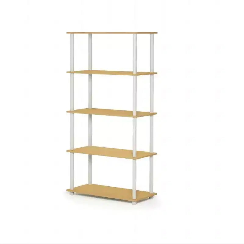 Étagère haute décorative à 5 niveaux, étagère ouverte polyvalente, support de présentation, Hêtre/Blanc