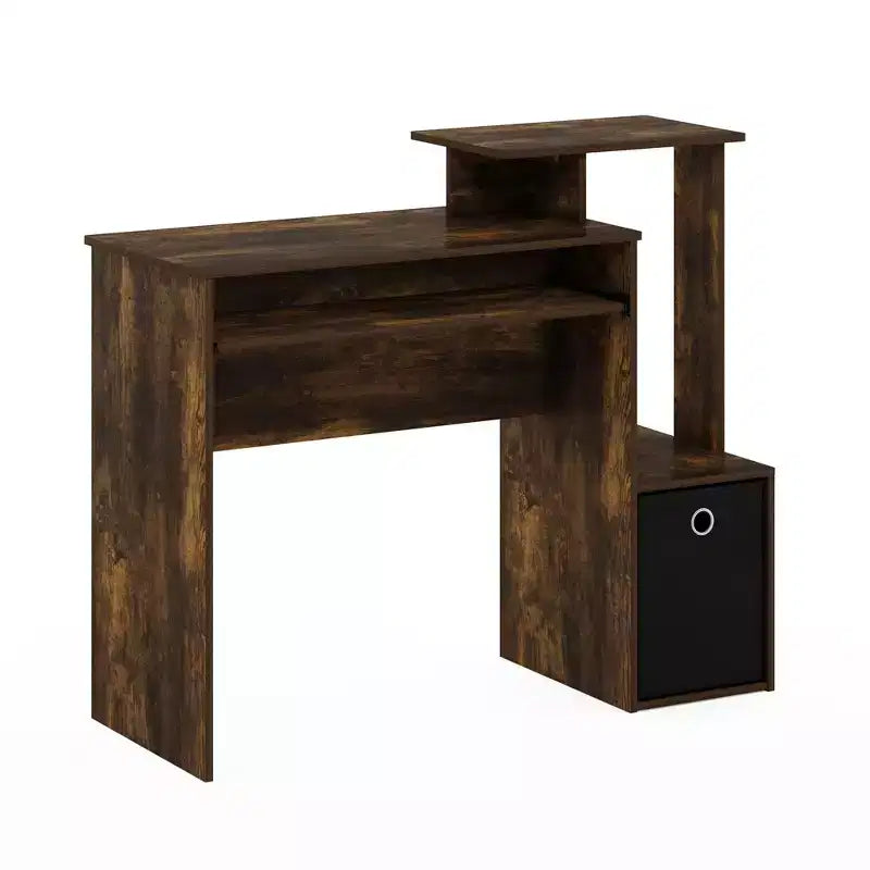 Bureau informatique multifonctionnel avec tiroir et tablette coulissante pour clavier, Pin ambré/Noir