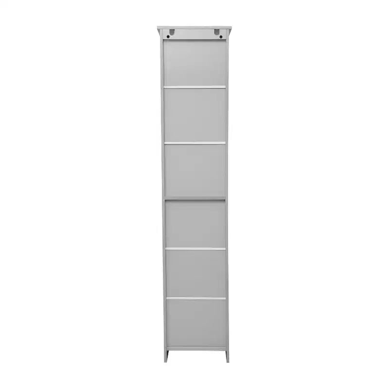 Meuble de rangement étroit autoportant pour salle de bain avec porte et étagères ouvertes