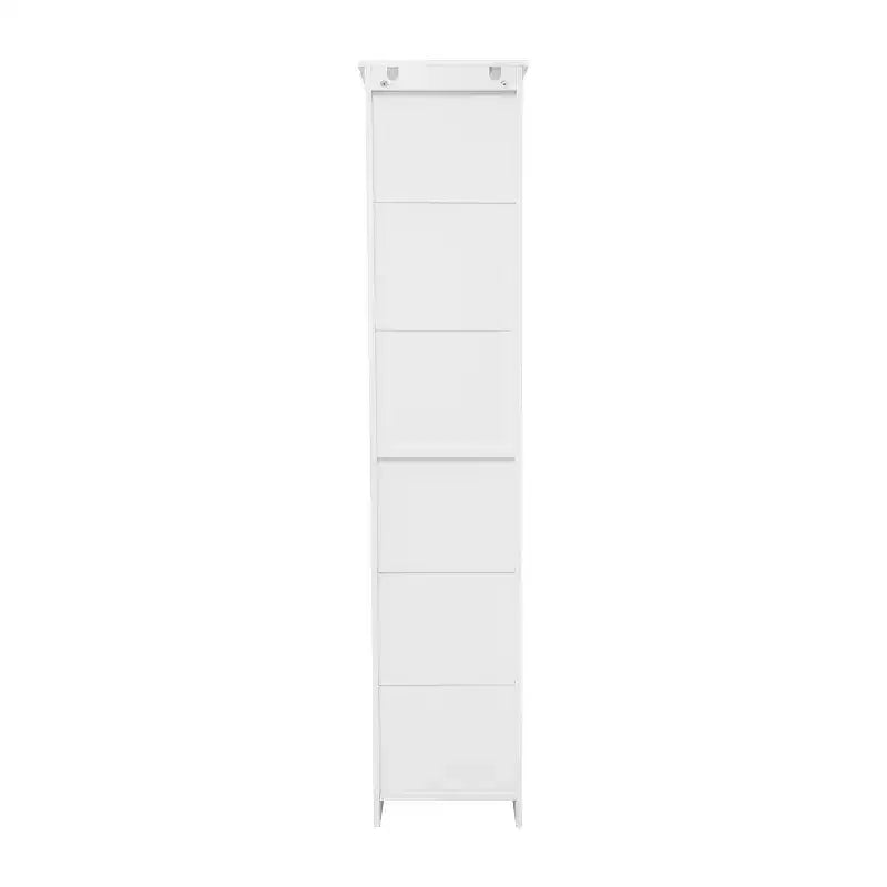Meuble de rangement étroit autoportant pour salle de bain avec porte et étagères ouvertes