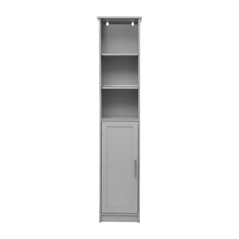 Meuble de rangement étroit autoportant pour salle de bain avec porte et étagères ouvertes