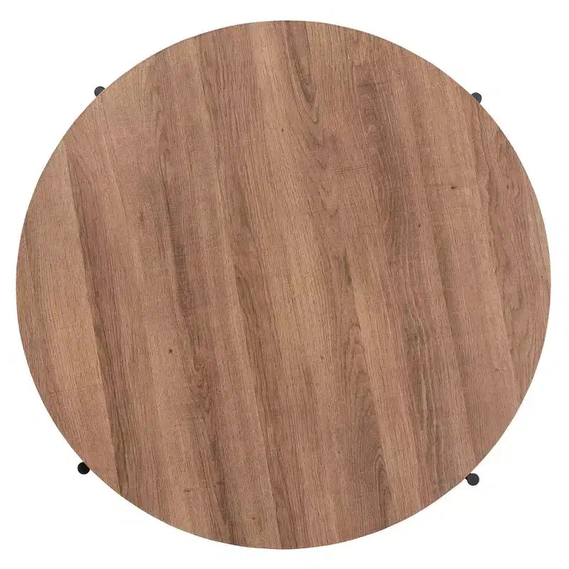 Table basse ronde style industriel moderne, noyer brun et métal noir