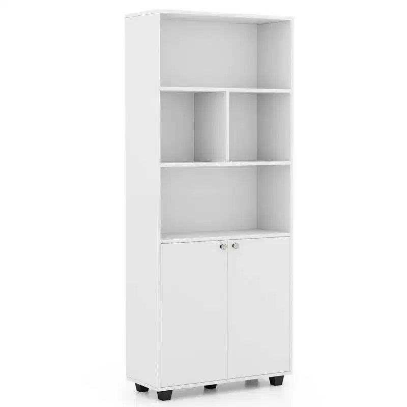 Étagère autonome de 168 cm de haut à 5 niveaux avec rangement à 2 portes et étagère de présentation