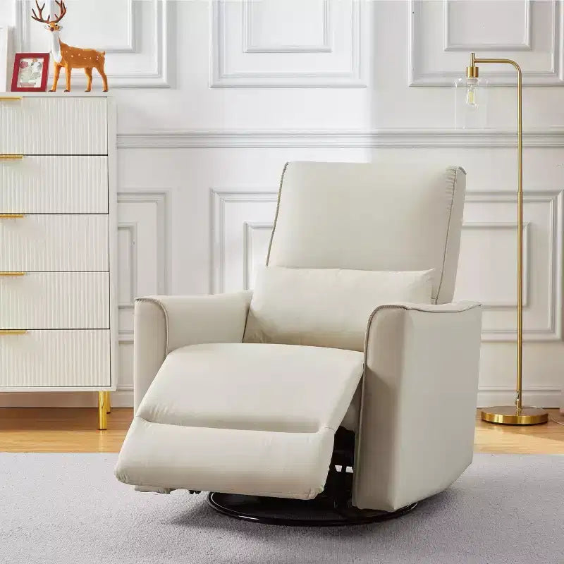 360Swivel Rocking Recliner Chair, Glider Rocking Chair, Upholstered Faux Leather Recliner
