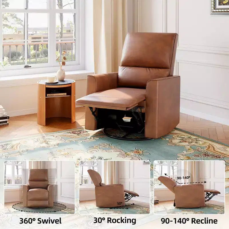 Fauteuil inclinable à bascule pivotant à 360°, fauteuil à bascule planeur, fauteuil inclinable en similicuir rembourré