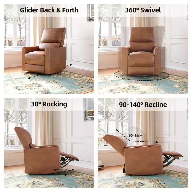 Fauteuil inclinable à bascule pivotant à 360°, fauteuil à bascule planeur, fauteuil inclinable en similicuir rembourré