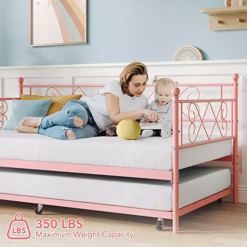 Lit de repos double en métal avec lit gigogne, canapé-lit peu encombrant pour salon, chambre et chambre d'amis