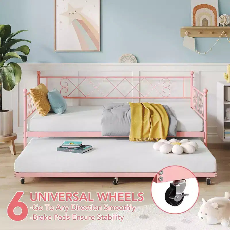 Lit de repos double en métal avec lit gigogne, canapé-lit peu encombrant pour salon, chambre et chambre d'amis