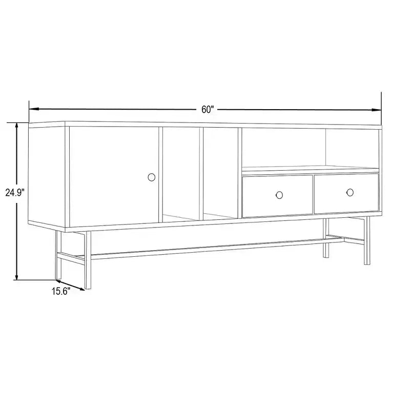 Meuble TV Mid-Century Modern avec cadre en bois, rangements fermés et pieds en fer noir, console média pour salon