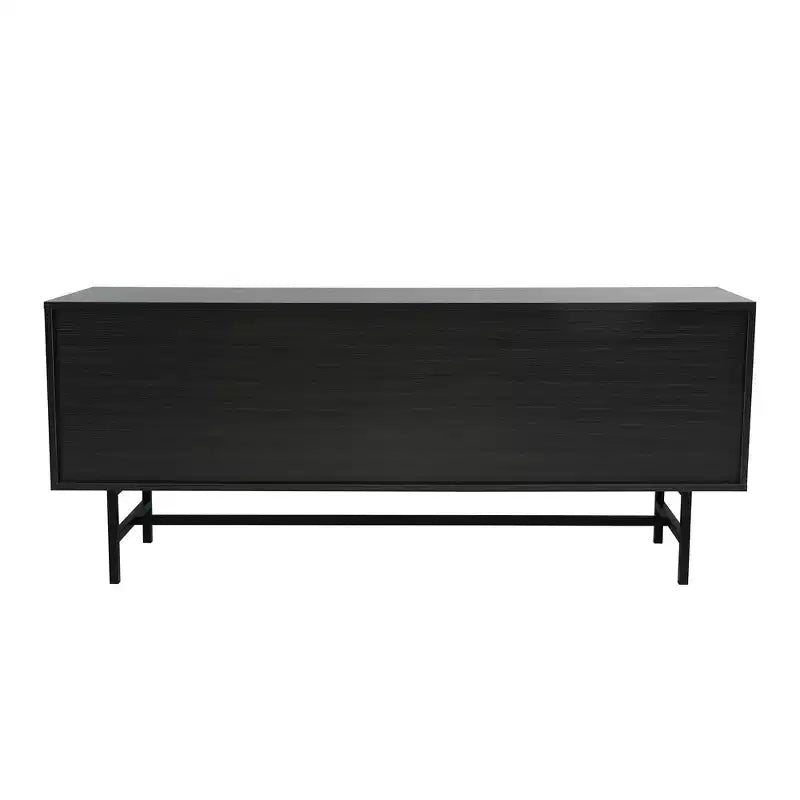 Meuble TV Mid-Century Modern avec cadre en bois, rangements fermés et pieds en fer noir, console média pour salon