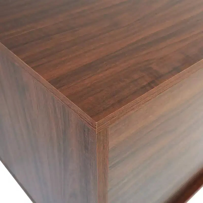 Meuble TV Mid-Century Modern avec cadre en bois, rangements fermés et pieds en fer noir, console média pour salon